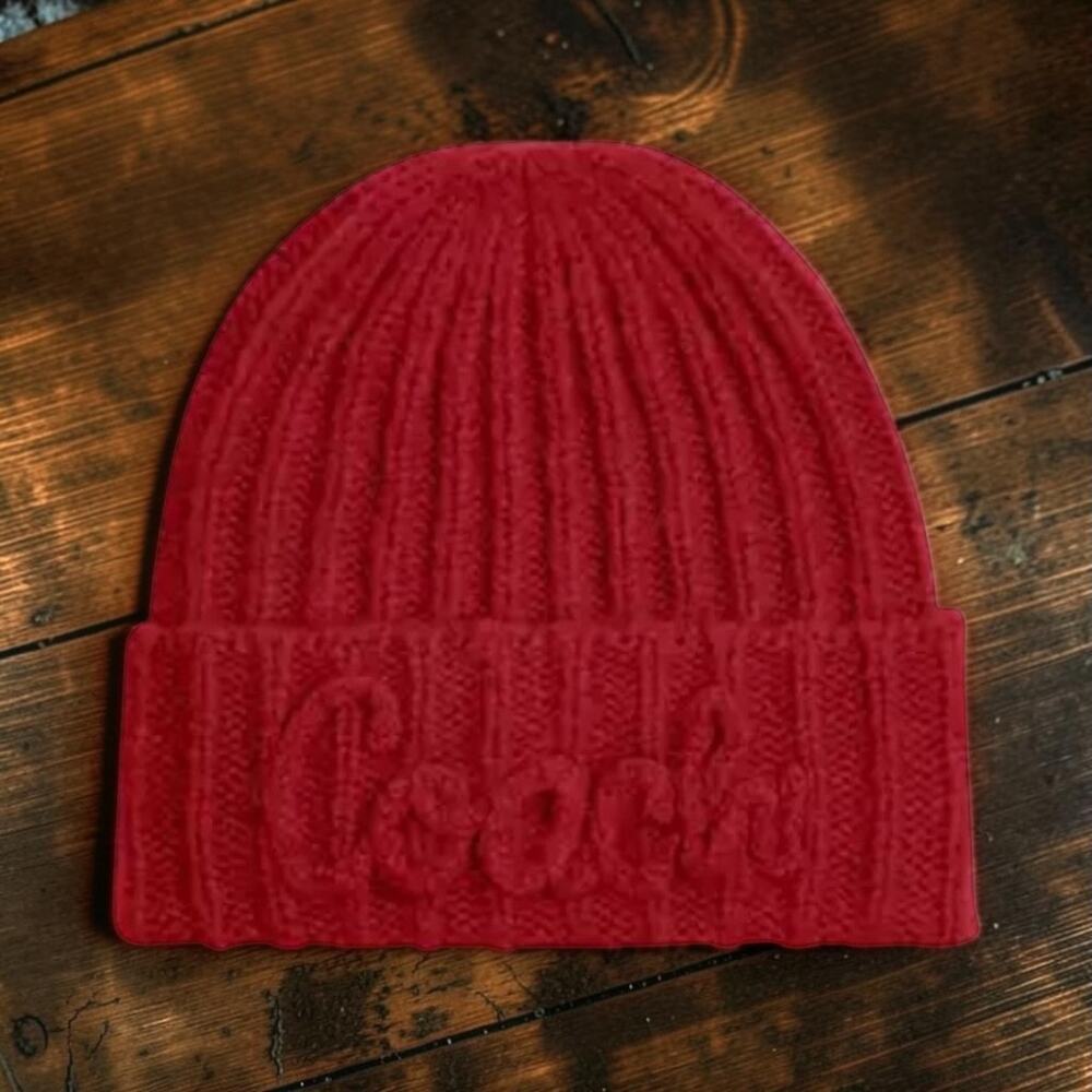 Coach Script Knit Red Beanie